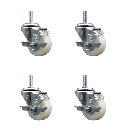 Service Caster 3 Inch Nylon Wheel Swivel 58 Inch Threaded Stem Caster Set with Brake SCC SCC-TS20S314-NYS-TLB-58212-4